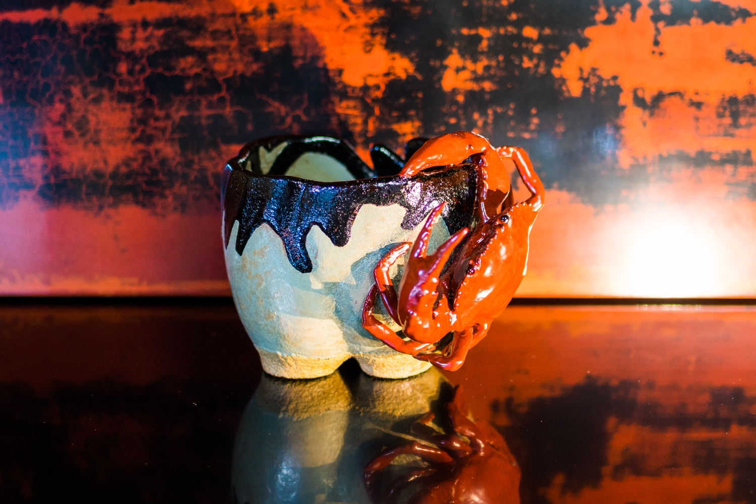 all lacquer core to surface shin shitsu crab on sunken cup