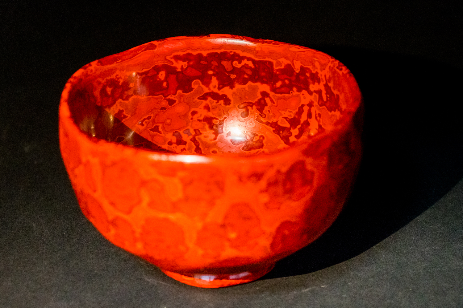 all lacquer core to surface artwork  green powdered tea bowl