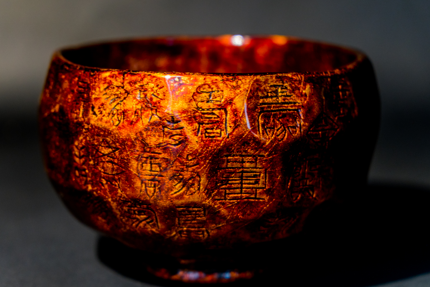 all lacquer core to surface artwork  green powdered tea bowl